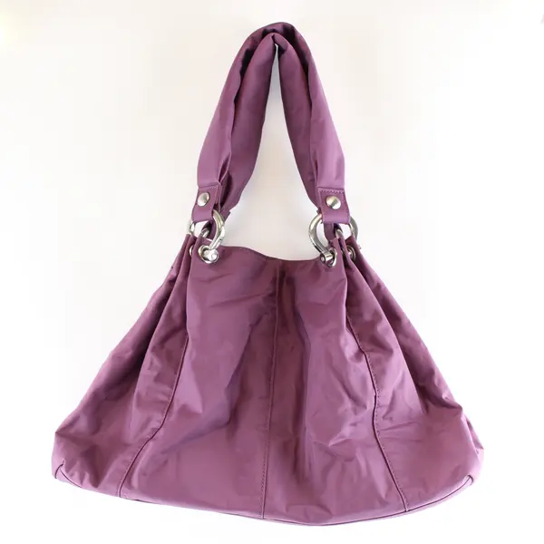 GAP Nylon Dusty Purple & Cherry Pattern Lining w/Silver Hardware Shoulder Bag