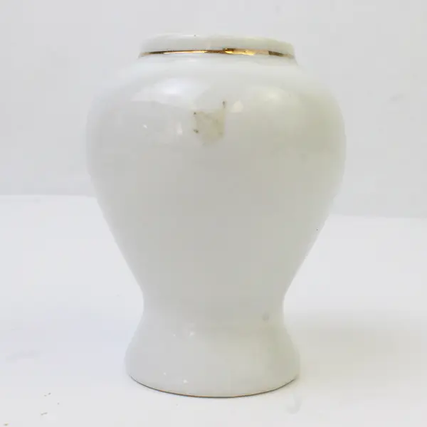 Unbranded White W/ Bird Print Ceramic Ginger Jar/Bud Vase No Lid 3.25" Tall