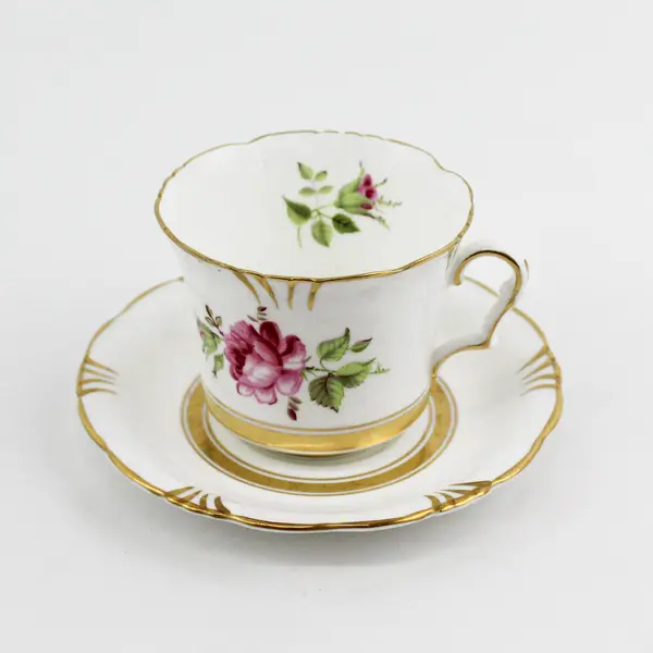 Collingwoods Bone China Cup And Saucer Set White Gold Trim Pink Rose
