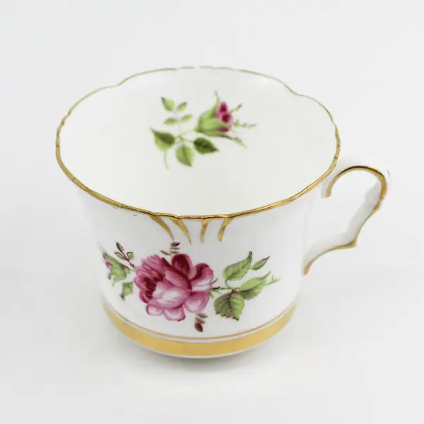 Collingwoods Bone China Cup And Saucer Set White Gold Trim Pink Rose