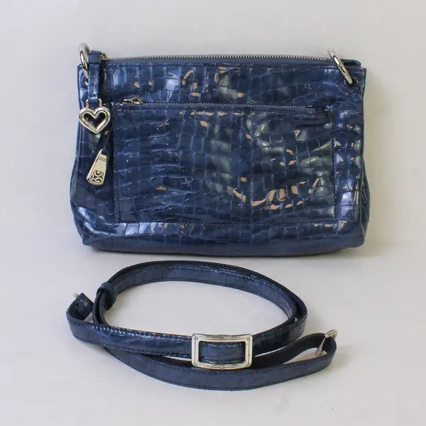 Brighton Bria Blue Croco Embossed Leather Crossbody Messenger Bag
