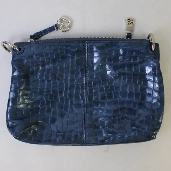 Brighton Bria Blue Croco Embossed Leather Crossbody Messenger Bag