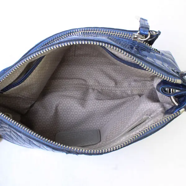 Brighton Bria Blue Croco Embossed Leather Crossbody Messenger Bag