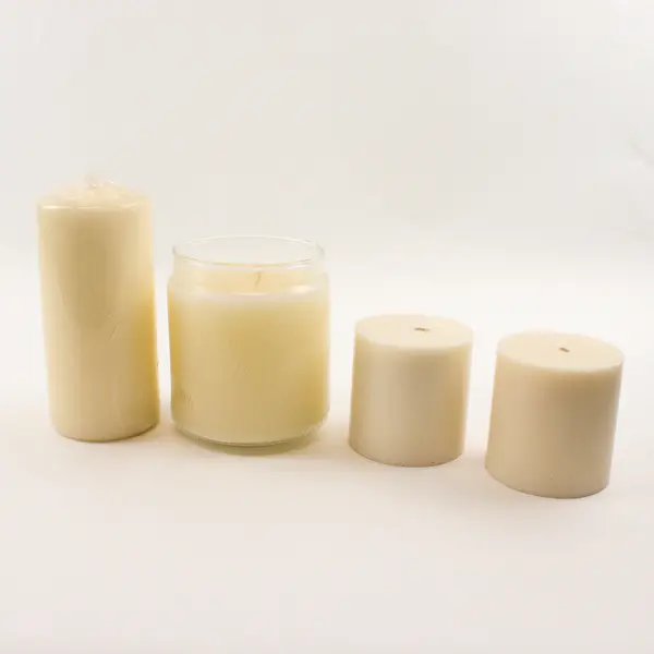 Lot Of 4 Candle-Lite White Vanilla Scented Candles ( 20 Oz Jar And 3 Pillars)