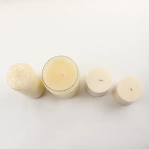 Lot Of 4 Candle-Lite White Vanilla Scented Candles ( 20 Oz Jar And 3 Pillars)