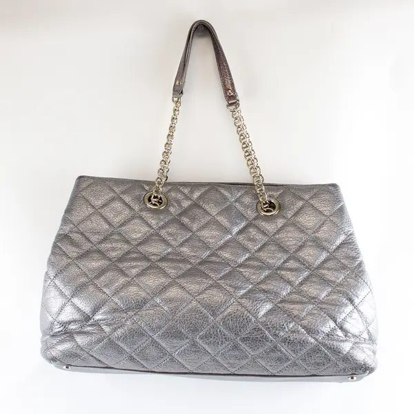 Kate Spade Silver Shimmer Metallic Quilted Leather Tote - FLAWED LINING