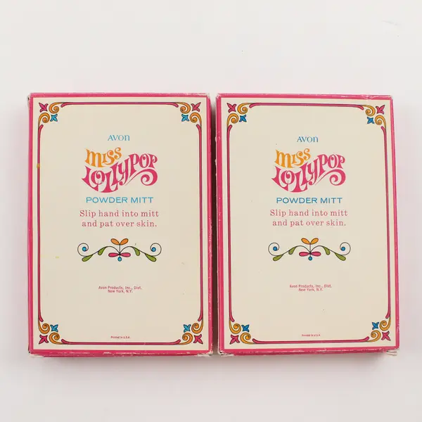 Lot Of 2 Vintage Avon Miss Lollypop Powder Mitt 2.5 Oz Talc (In Original Box)