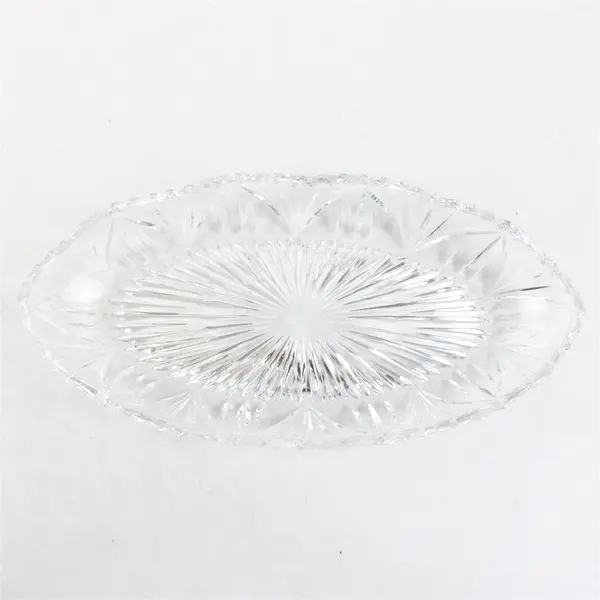 Vintage Clear Cut Glass Oblong Relish Tray 12" Heavy Serveware