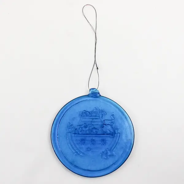 Unbranded Noah's Ark Pressed Clear Blue Glass Suncatcher Hanging Home Decor 6.5"