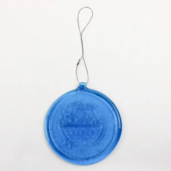 Unbranded Noah's Ark Pressed Clear Blue Glass Suncatcher Hanging Home Decor 6.5"