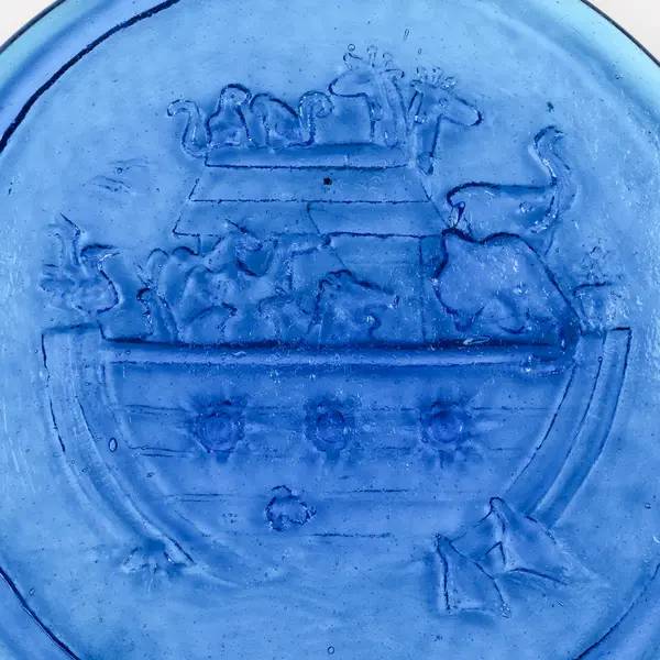 Unbranded Noah's Ark Pressed Clear Blue Glass Suncatcher Hanging Home Decor 6.5"