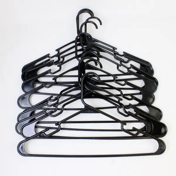 Lot of 10 Tubular Black Notched Hangers Standard Size for Closet Organization