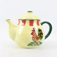 Baum Bros Red Check Rooster Teapot 7-Cup Style Eyes New