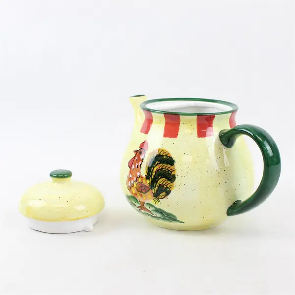 Baum Bros Red Check Rooster Teapot 7-Cup Style Eyes New