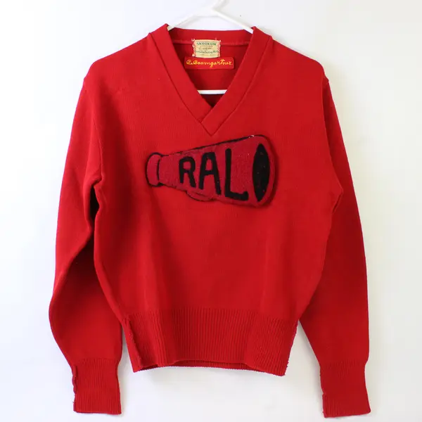 Vtg 1950's Skookum Women's M/L Red Knitted Letterman Patch Pullover Sweater