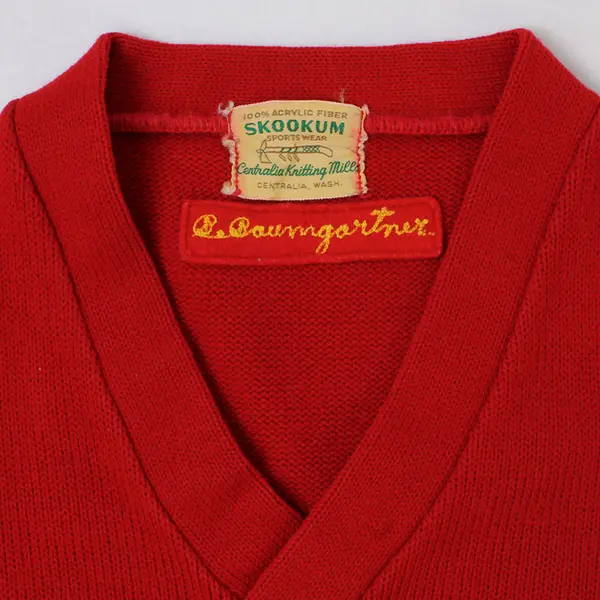 Vtg 1950's Skookum Women's M/L Red Knitted Letterman Patch Pullover Sweater