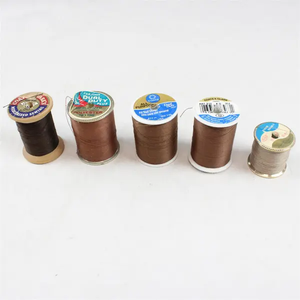 Lot of 5 Brown Sewing Thread Spools Various Shades Quilting Mending