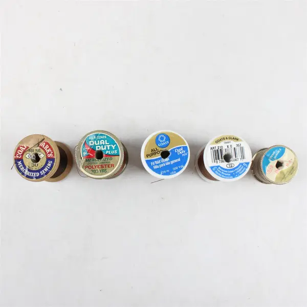Lot of 5 Brown Sewing Thread Spools Various Shades Quilting Mending