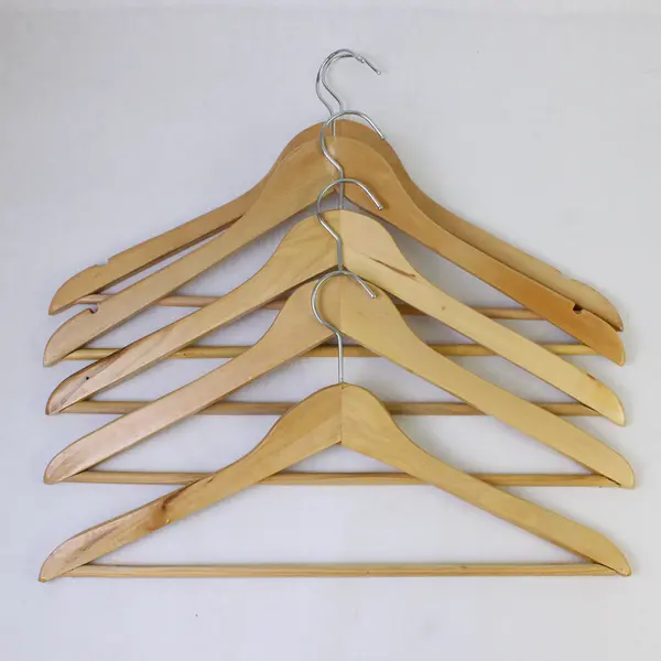 Lot of 5 Wood Hangers With Trouser Bar 17" Wide for Closet Organization
