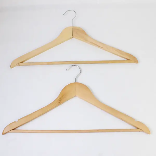 Lot of 5 Wood Hangers With Trouser Bar 17" Wide for Closet Organization