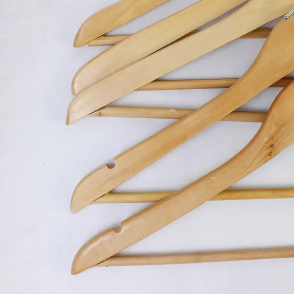 Lot of 5 Wood Hangers With Trouser Bar 17" Wide for Closet Organization