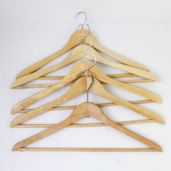 Lot of 5 Wood Hangers With Trouser Bar Standard Size for Closet Organization