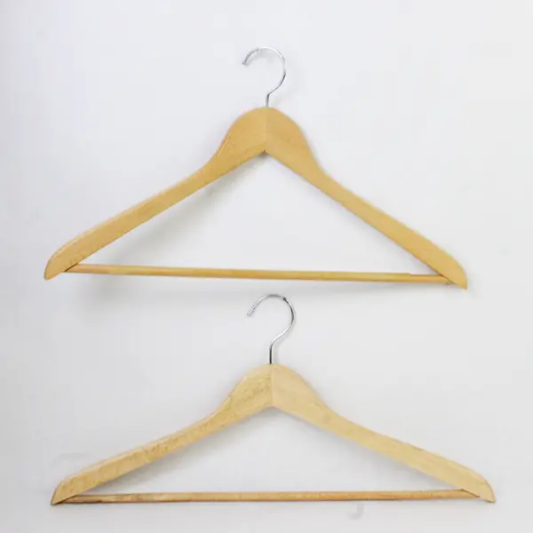 Lot of 5 Wood Hangers With Trouser Bar Standard Size for Closet Organization