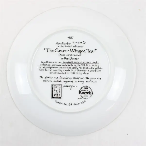 Edwin M Knowles 'The Green-Winged Teal' Bart Jerner 1987 Collector Plate