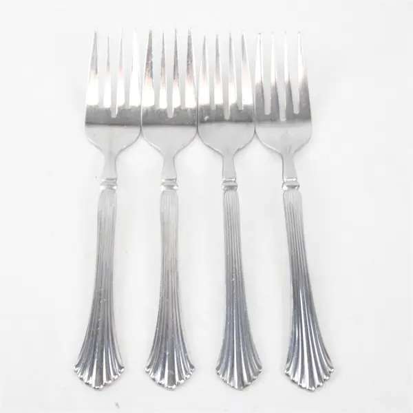 Lot of 4 Stanley Roberts (Rogers Co) Drama Pattern Stainless Salad Forks 6.75" 