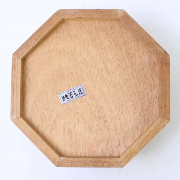 Vintage Mele Wooden Octagon Jewelry Box - Hand-Painted Floral Glass Inlay Lid