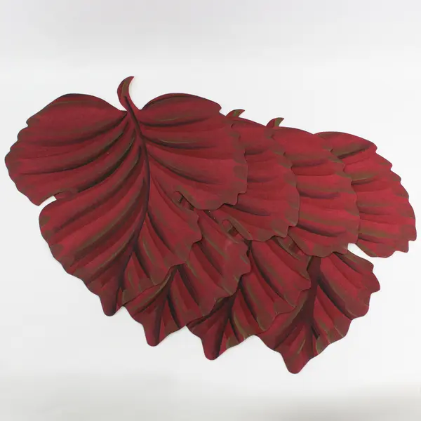 Set of 4 Red Leaf Shaped Vinyl Placemats