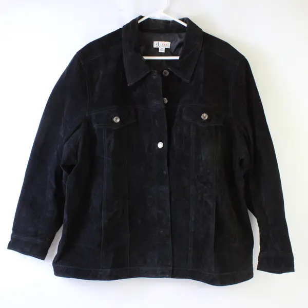 Denim & Co Women's 3X Black Suede Leather Button Up Fully Lined Jacket