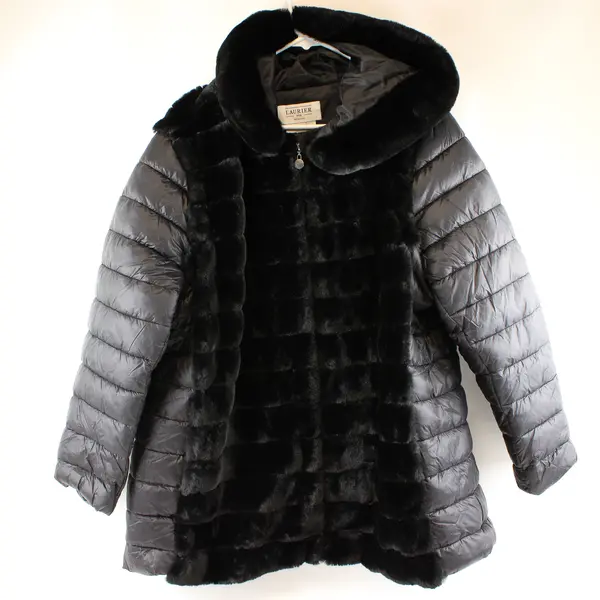 Laurier & Co Montreal Women's 2X Black Faux Fur Hooded Rmv Sleeves Puffer Jacket