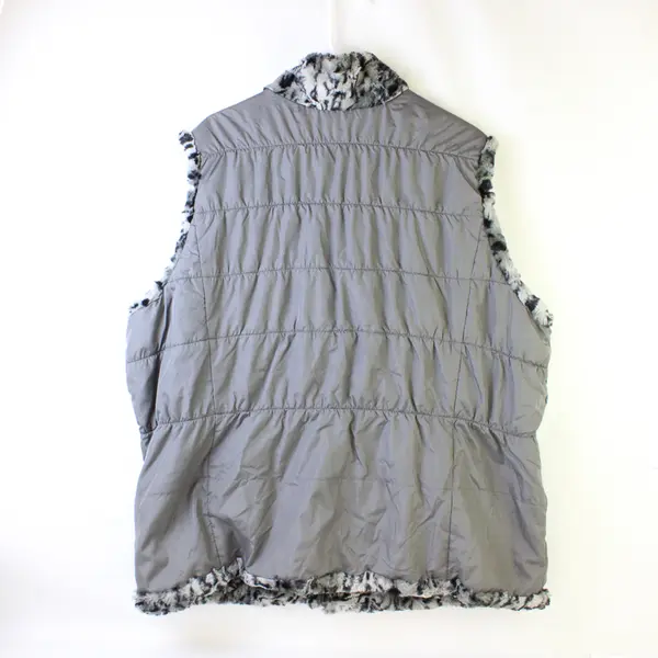 Dennis Basso Women's 3X Gray Faux Fur Animal Print Full Zip Collared Vest
