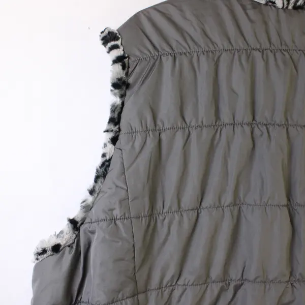 Dennis Basso Women's 3X Gray Faux Fur Animal Print Full Zip Collared Vest