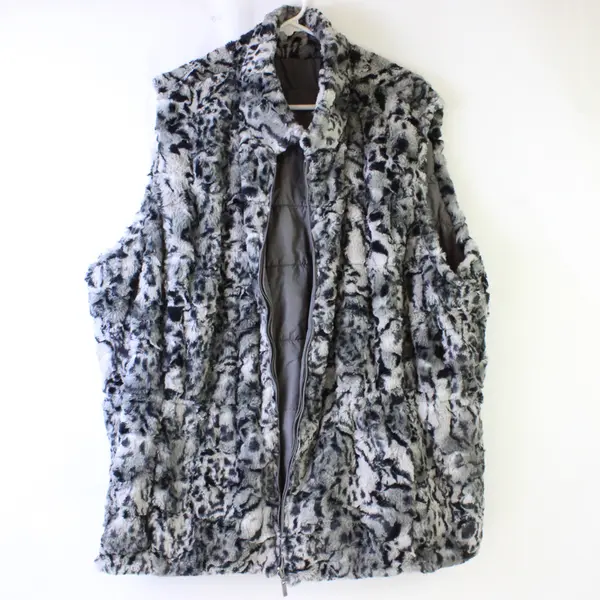Dennis Basso Women's 3X Gray Faux Fur Animal Print Full Zip Collared Vest