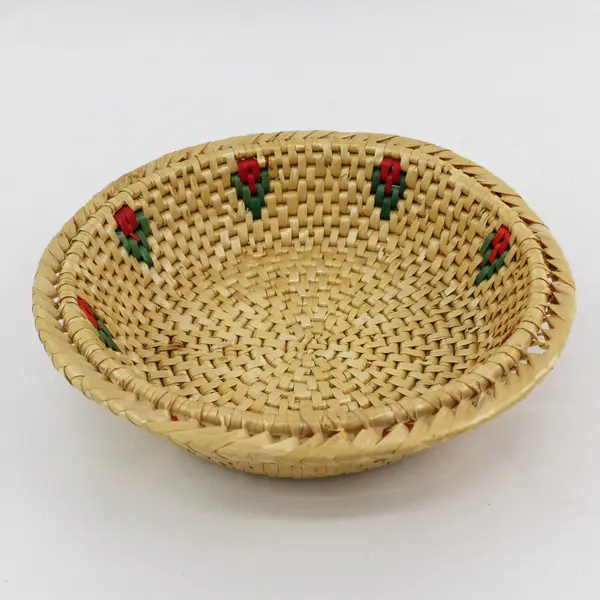 Lot of 3 Woven Straw Baskets with Red and Green Floral Accents