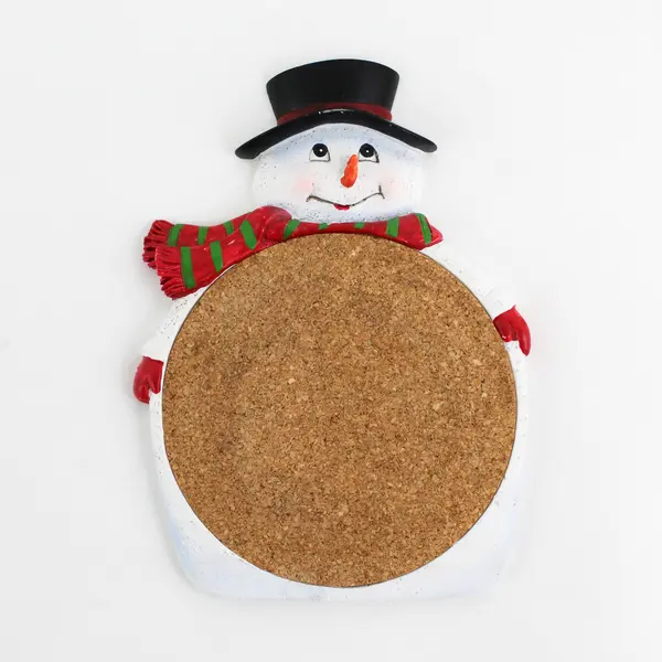 Set of 3 Ceramic Snowman Coasters w/ Cork Centers Holiday Gift