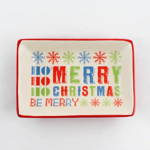 Ceramic Holiday Tray Reading  Ho Ho Ho Merry Christmas Red & Green 