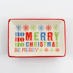 Ceramic Holiday Tray Reading  Ho Ho Ho Merry Christmas Red & Green 