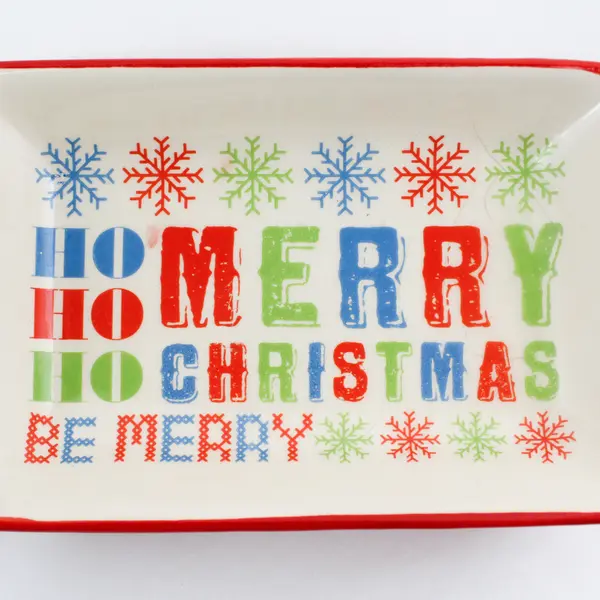 Ceramic Holiday Tray Reading  Ho Ho Ho Merry Christmas Red & Green 