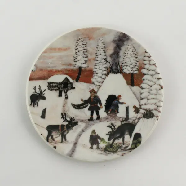 A. Alariesto Arabia Finland "A Village Of Lapps In Winter" Collectible Plate 5"