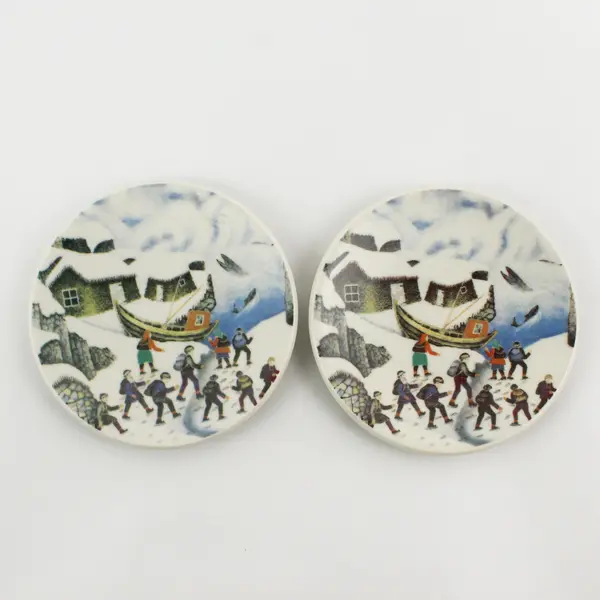 Lot Of 2 A. Alariesto Arabia Finland "The Finns Watching Whales" Decor Plates