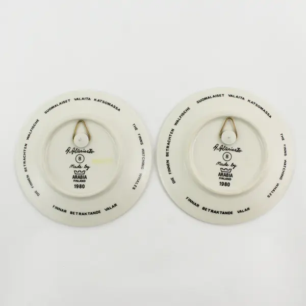 Lot Of 2 A. Alariesto Arabia Finland "The Finns Watching Whales" Decor Plates