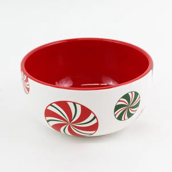 Pier 1 Candy Cane Ceramic Soup/Cereal Bowl Red White Holiday