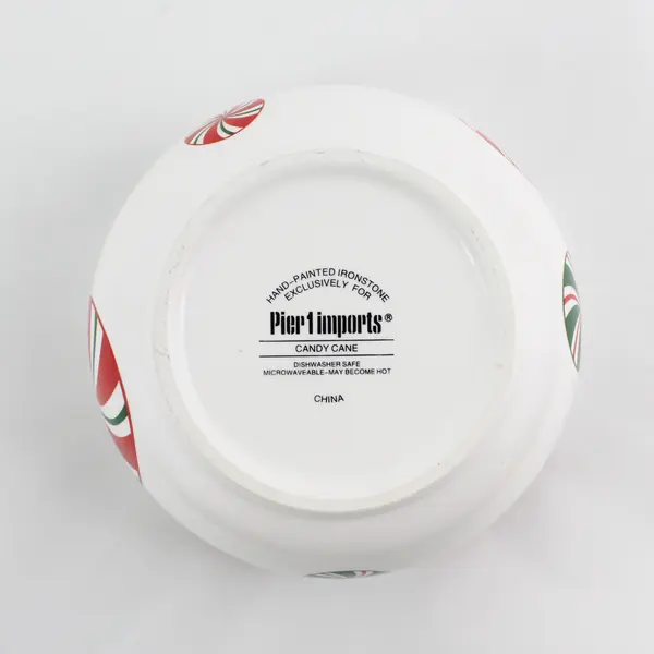 Pier 1 Candy Cane Ceramic Soup/Cereal Bowl Red White Holiday