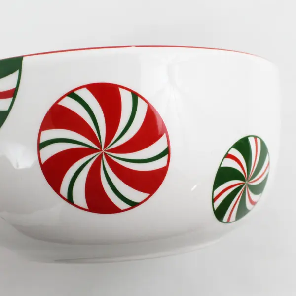 Pier 1 Candy Cane Ceramic Soup/Cereal Bowl Red White Holiday