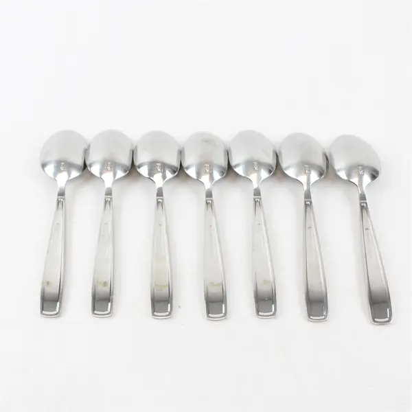 Lot of 7 Waterford Glenridge Pattern 18/10 SS Oval-Shaped Soup Spoons 7.25" Good