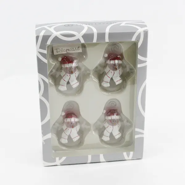 Department 56 Set of 4 Snowman Place Card Holders Red White Christmas
