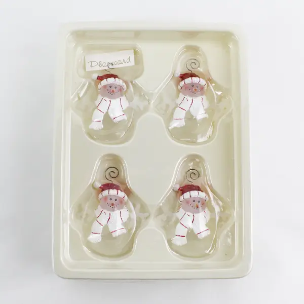 Department 56 Set of 4 Snowman Place Card Holders Red White Christmas